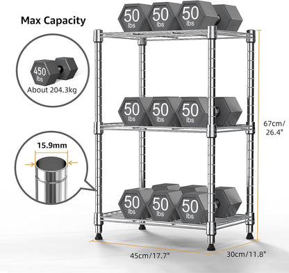 450 lbs Wire Storage Shelving 3-Tier Utility Shelving Unit Steel Organizer Wire Rack for Home,Kitchen,Office,Chrome(11.8" D x 17.7" W x 26.4" H)