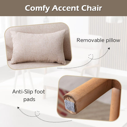 INZOY Mid Century Modern Accent Chair with High Back, Upholstered Living Room Chairs with Waist Cushion, Wood Frame Reading Armchair for Bedroom Sunroom, Beige