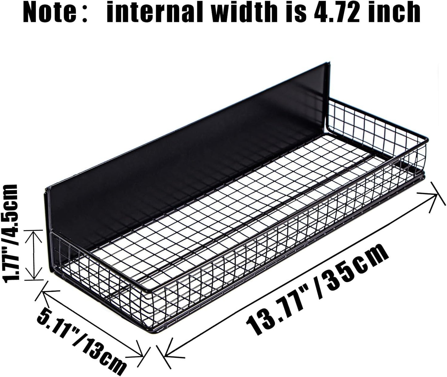 Magnetic Shelf for Fridge Magnetic Basket Organizer Wire Mesh Magnetic Holder Magnet Shelf Accessories for Office Kitchen Classroom Storage, Black-Low, 13.77" x 5.11" x 1.7