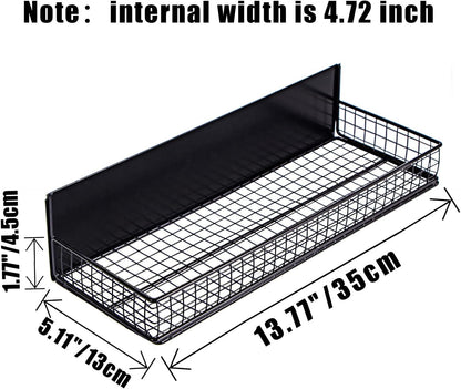 Magnetic Shelf for Fridge Magnetic Basket Organizer Wire Mesh Magnetic Holder Magnet Shelf Accessories for Office Kitchen Classroom Storage, Black-Low, 13.77" x 5.11" x 1.7