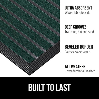GORILLA GRIP 100% Waterproof All-Season WeatherMax Doormat US Designed Natural Rubber, Stain and Fade Resistant, Low Profile Indoor Outdoor Door Mats, Easy Clean Patio Mat, 17x29, Green Stripe