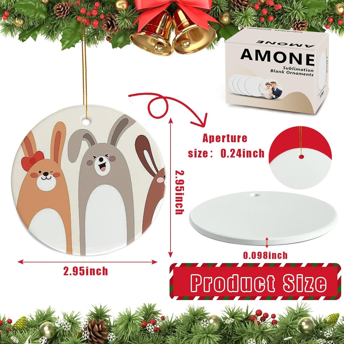 Sublimation Ornament Blanks, 3" White Ceramic Ornaments Personalized Easter Ornaments Sublimation Blanks Christmas Tree Decorations Easter Basket Stocking Stuffers Birthday Gifts for Women & Men 48pcs