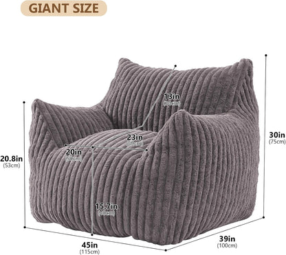 Giant Bean Bag Chairs for Adults with Filling Plush Fluffy Bean Bag Chairs for Teens with Armrests Comfy BeanBag Lazy Couch Sofa Chair for Bedroom Living Room Reading
