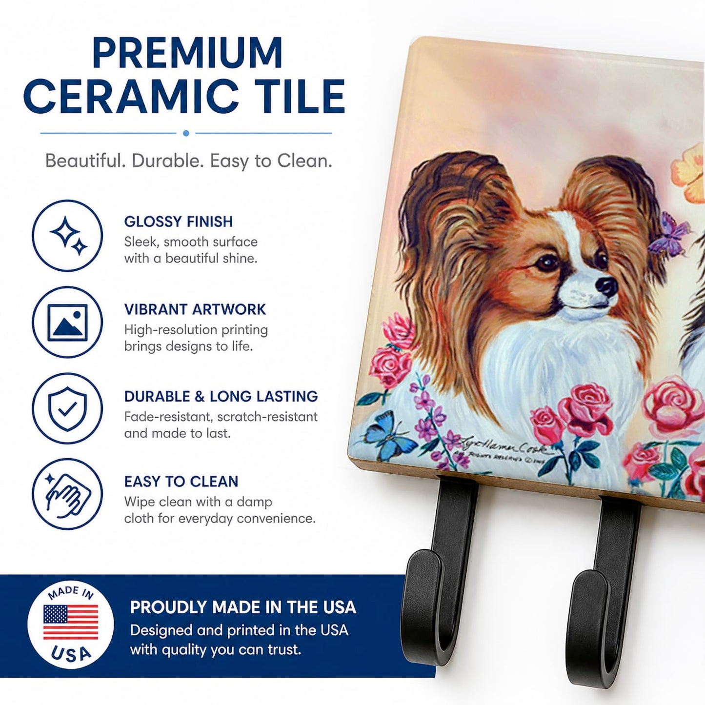 Caroline's Treasures 7272TH68 Papillon Leash or Key Holder, Wall Hooks, Key Hooks Holder, Coat Rack