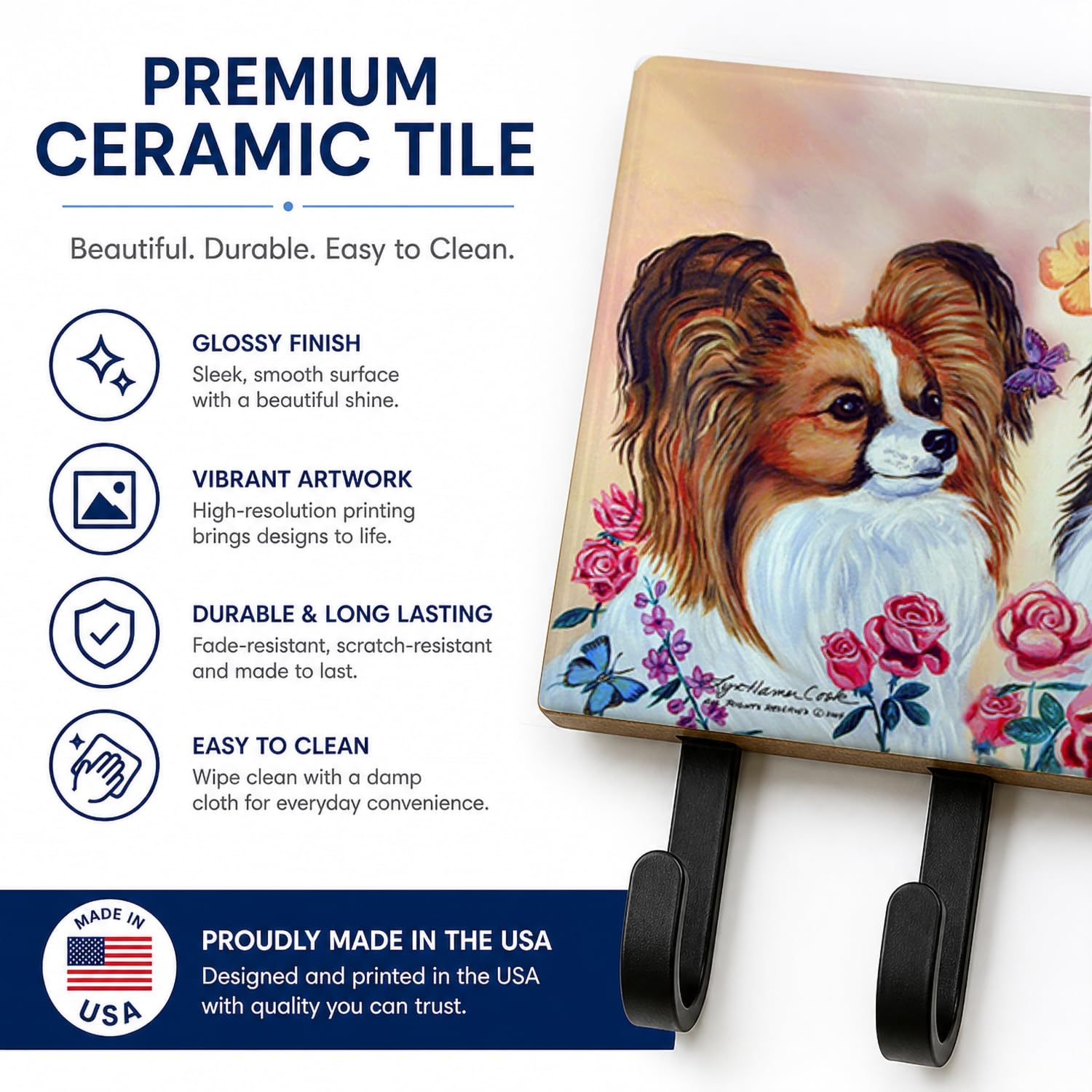 Caroline's Treasures 7272TH68 Papillon Leash or Key Holder, Wall Hooks, Key Hooks Holder, Coat Rack