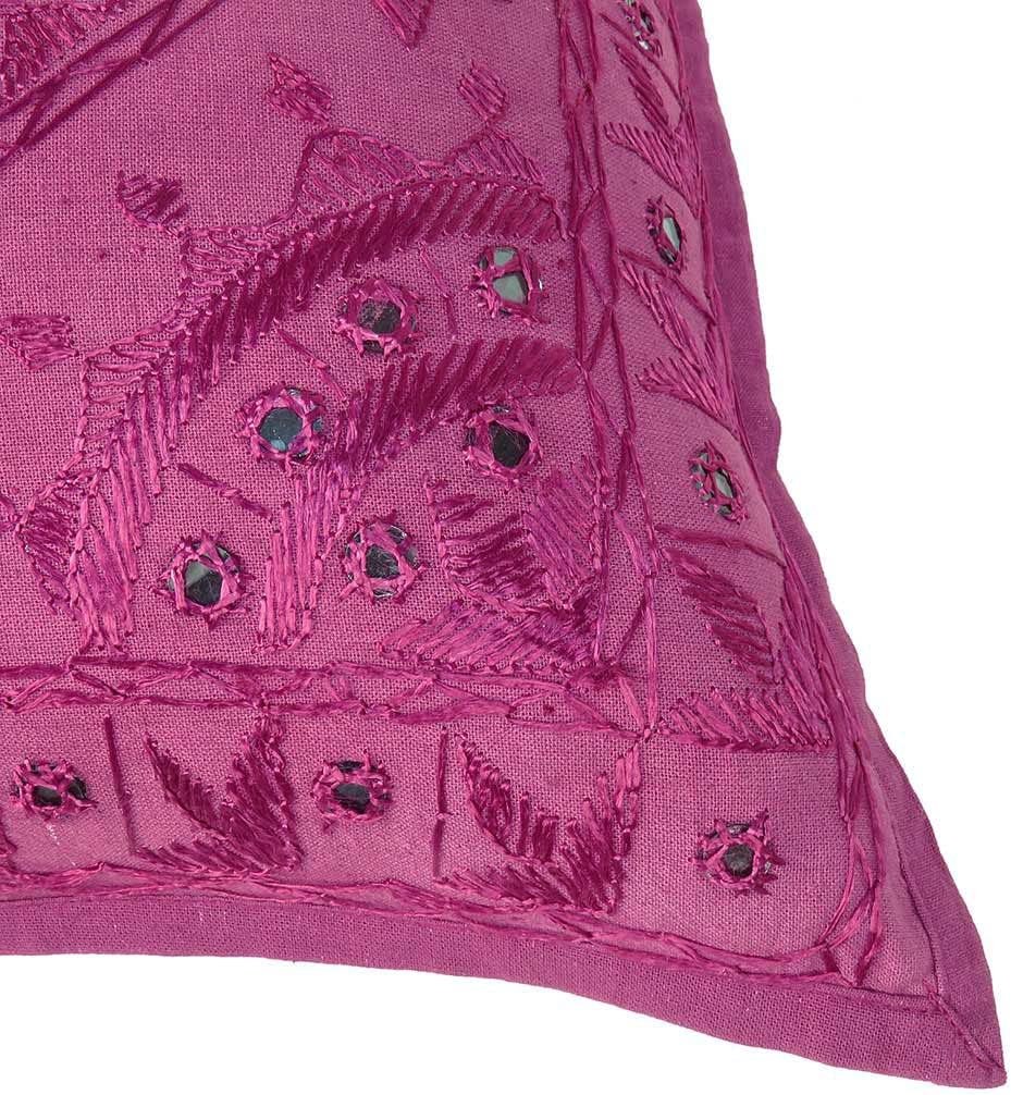 Eyes of India Embroidered Decorative Boho Throw Pillow Cover with Mirrors, Handmade Bohemian Accent Cushion Case for Sofa Couch Bedroom Living Room (Burgundy, 24" x 24")