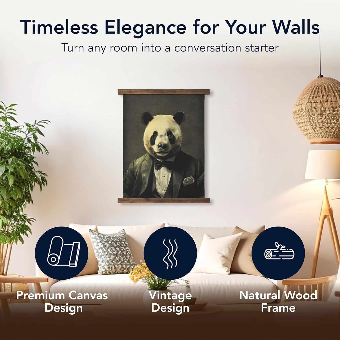 American Art Decor Hanging Linen Dapper Suit Panda Tapestry Vintage Animal Wall Art Hanging