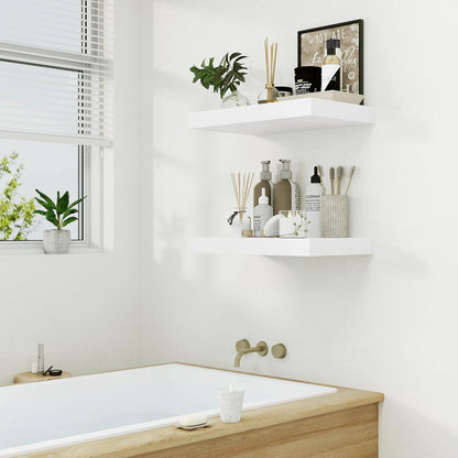 Heimlove 12" Deep White Floating Shelves for Wall, 24 Inch Wall Shelf Bathroom Shelves Set of 1, Wall Mounted Shelves for Books Living Room Laundry Room Bedroom Kitchen Home Office