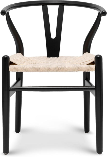 POLY & BARK Weave Dining Chair – Mid-Century Modern Wishbone Dining Chair with Arms, Solid Wood Frame, Indoor Use – Black – Single - Ideal for Dining Room, Kitchen or Stylish Accent Setting