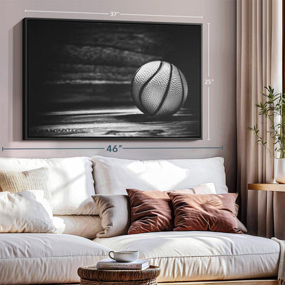 ElephantStock Basketball Wall Art - Horizontal Framed Canvas - 1-Piece Hallway Wall Decor - Photography sports Canvas Print - Black and Gray Decor for Wall - 37" X 25"