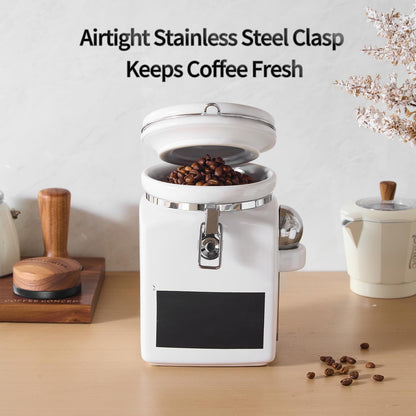 Ceramic Coffee Canister with Airtight Lid and Scoop, Large 78 Fl Oz / 2.3 L Kitchen Food Storage Container Jar for Grounds Coffee, Beans, Tea, Sugar, Flour, Cereal, Nuts, Cookie, White