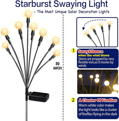 TONULAX Solar Garden Lights - Upgraded Solar Swaying Light, Sway by Wind, Outdoor Lights, Yard Patio Pathway Decoration, High Flexibility Iron Wire & Heavy Bulb Base, Warm White(8 Pack)