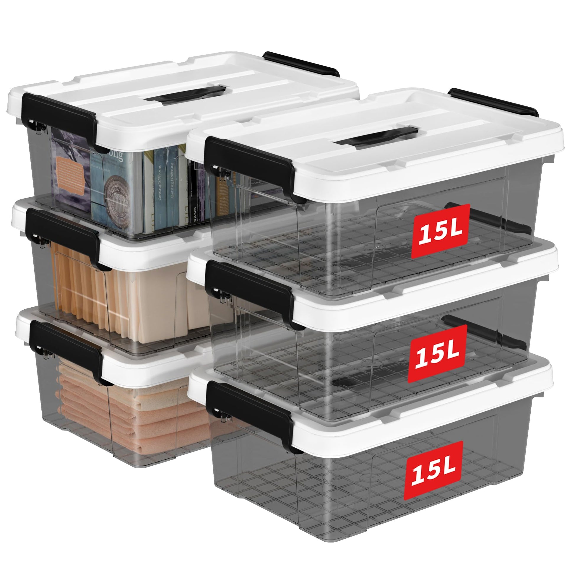 Cetomo Lidded Storage Bin with Handle, Tote Organizing Container with Durable Lid and Secure