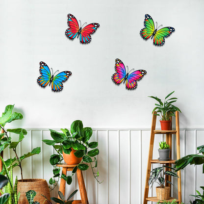Oraytteo Metal Butterfly Wall Decor, 4pcs Butterflies Wall Art Hanging Sculptures for Outdoor Indoor Fence Patio Yard Tree Garden Home Decorations, Housewarming Gift for Mom Friends