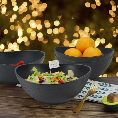 65oz Large Salad Bowls Black - Wheat Straw Salad bowls Set of 4 - Unbreakable Salad Bowls Dishware & Microwave Safe - BPA Free Bowls for kitchen,camping