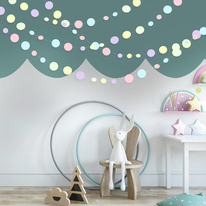 Pastel Party Decorations Blue Purple Pink Yellow Green Circle Dots Garland Hanging Paper Polka Dot Streamer for Birthday Baby Shower Wedding Bridal Shower Macaron Spring Easter Party Supplies
