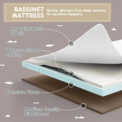 HARPPA Cuddly Bassinet, 3 in 1 Baby Bassinet Bedside Sleeper, Bedside Crib with Mattress and Wheels, Breathable Mesh, 5 Height Adjustable, Anchor Strap (Wood Grain, Khaki)