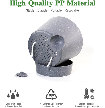 Self Watering Pots for Indoor Plants,12 inch Planters with Drainage Holes Plastic Flower Pots with Deep Reservoir, Grey Speckles