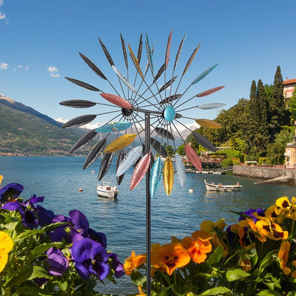 DREAMYSOUL Wind Spinner Outdoor, 23" Dia Dual Colorful Blades Metal Windmills, Kinetic Wind Spinners & Sculpture for Yard and Garden