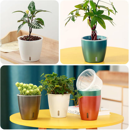 Self-Watering Pots for Indoor Plants, 8-Pack Self Watering Planter with Drainage Holes, Small African Violet Pots with Water Indicator, 5 Packs 5''/3 Pack 6.7'' Orchid Pot, White