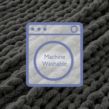 Bigacogo Chunky Knit Throw Blanket for Couch, 40x40 inches, 100% Hand Knitted with Thick Jumbo Chenille Yarn, Cozy Soft Large Rope Knot Cable Crochet Blankets for Sofa Bed Living Room, Dark Grey