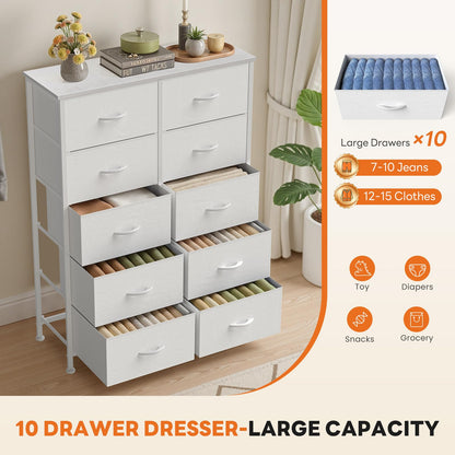 Sweetcrispy 10 Drawer Tall Dresser for Bedroom & Living Room, White