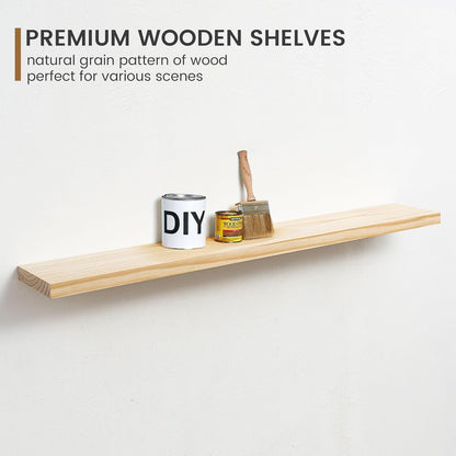 Fun Memories 48 Inch Floating Shelves for Wall, Deep Rustic Solid Pine Wood Floating Shelf - Farmhouse Wall Mounted Display Shelf with Heavy-Duty Metal Bracket, 48" W x 8" D, Set of 1, Unfinished