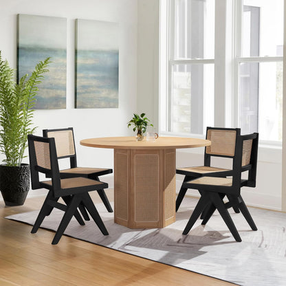 Black Cane Dining Chairs Set of 6, Armless Rattan Kitchen Chairs for Dining Room