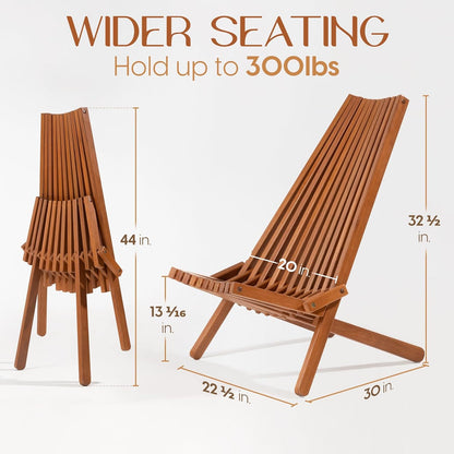 IDZO Elina FSC Eucalyptus Tamarack Chairs, 22.5x31.5x36 in, Weatherproof Wood, Lightweight 19 lb Design, Folding High-Backrest, Natural Finish – Ideal for Patio Furniture Set or Outdoor Furniture