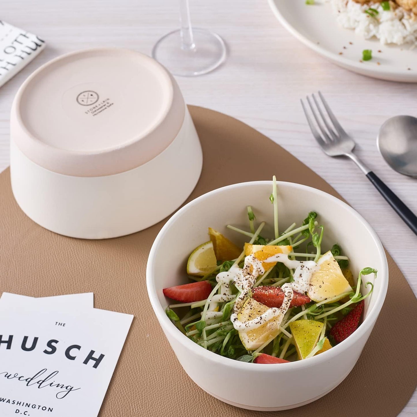 Stone Lain Jules Stoneware Dinnerware, Plates and Bowls, Dish Set for 4, Off White, Microwave & Dishwasher Safe, 16-Piece