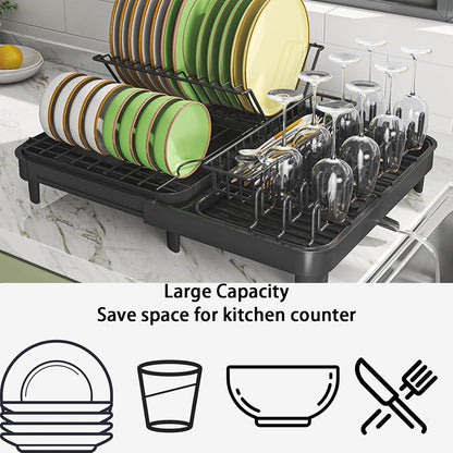 LEMIKKLE Dish Drying Rack, Large-Capacity Dish Drainer with Cutlery Holder Rotatable Water Drainer for Kitchen Counter,20.5" D x 16.1" W x 5.5" H