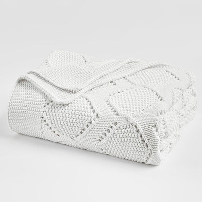 Longhui bedding Chunky Cotton Knit Throw Blanket for Couch, Sofa, Bed, or Chair, Decorative Breathable Fall Cable Knit Blanket 60 x 80 Inches, Large Medium Weight Cream