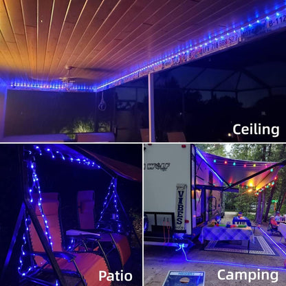 YEGUO 2 Packs Each 33ft 100 LED Solar Rope Lights Outdoor Waterproof, Solar Pool Light Blue, 8 Modes Solar Fairy Lights in Clear Thin Tube Outside for Camping Fence Patio Garden Trampoline Deck