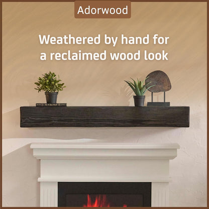 Handmade Fireplace Mantel Shelf 48", Extra Wide Rustic Wood Mantles for Over Fireplace, Wall Mounted Floating Mantel Shelves for Living Room Decor (Ebony, 48Lx6Hx8D)