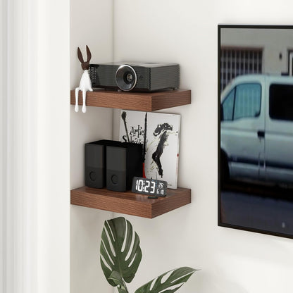 Deep Floating Shelves for Wall | 16 Inch Wide x 12 Inch Deep Floating Shelves Set of 2 | Rustic Walnut Wide Wall Shelves | Bookshelf Laundry Shelf TV Shelf