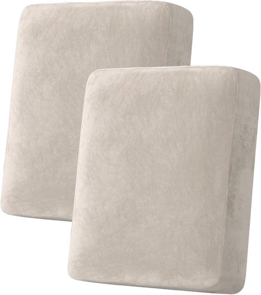 H.VERSAILTEX Velvet Stretch Couch Cushion Cover Plush Cushion Slipcover for Chair Loveseat Sofa Cushion Furniture Protector Seat Cushion Sofa Cover (2 Piece Medium Sofa Cushion Covers, French Oak)