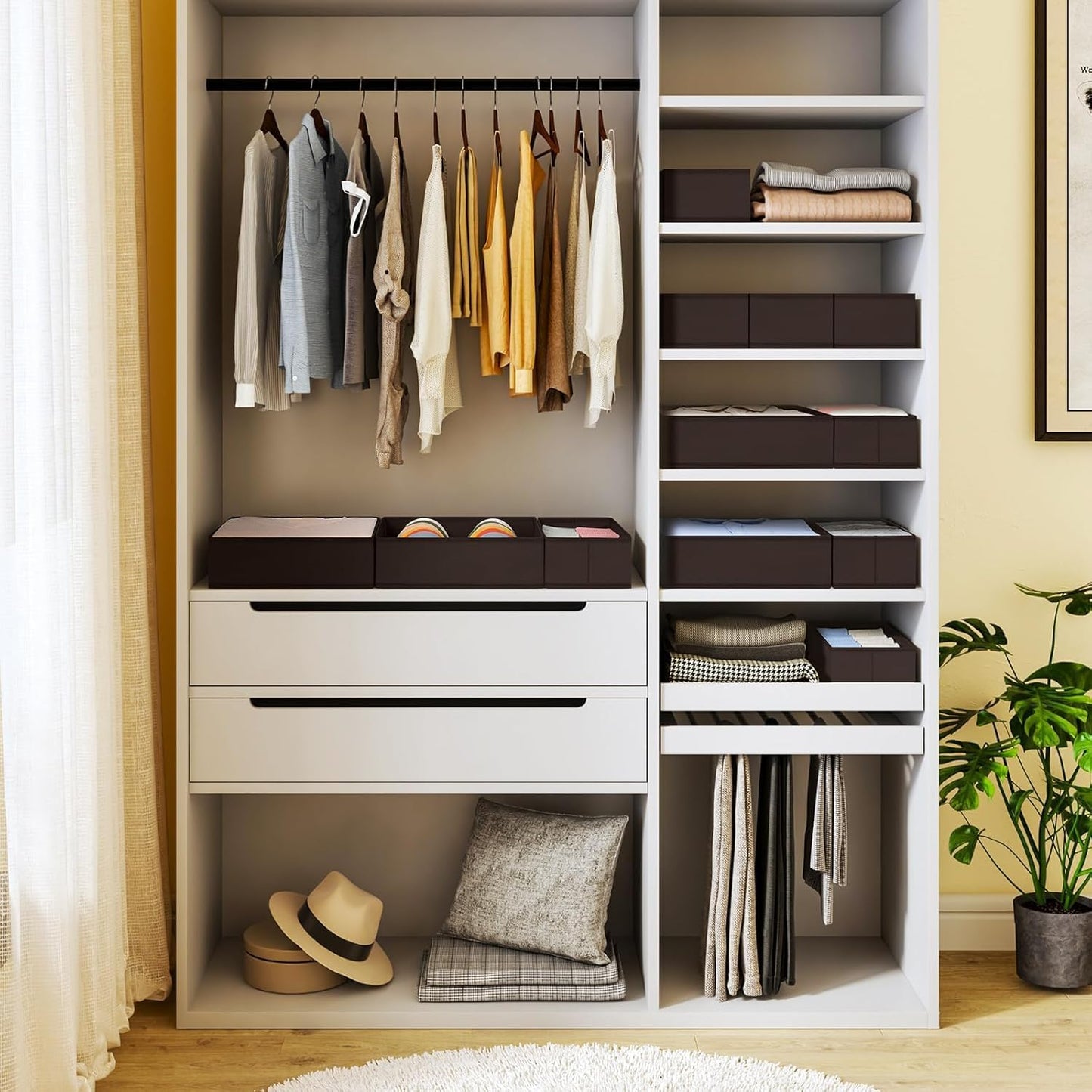 DIMJ Drawer Organizer 15 Pack - Foldable Baby Organizers and Storage & Dresser Organizer for Nursery, Bedroom, Closet - Nursery Organization Dresser Dividers for underwear, Sock, Bra, Belt, Tie, Brown