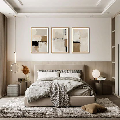HPINUB Large Modern Abstract Framed Canvas Wall Art Set,Geometric Line Black White and Beige Textured Wall Decor Neutral Gray Minimalist Art Print for Living Room,Bedroom,Office -24"x36"x3