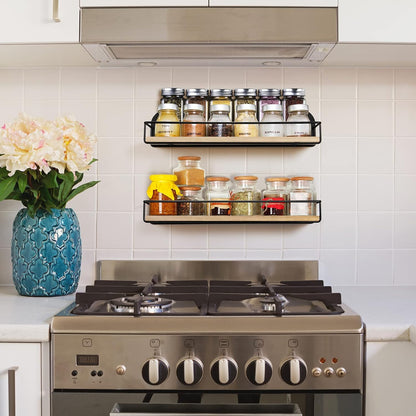 TJ.MOREE 2 Pack Spice Rack Wall Mount Rustic Style Hanging Spice Organizer for Wall, Kitchen Spice Storage