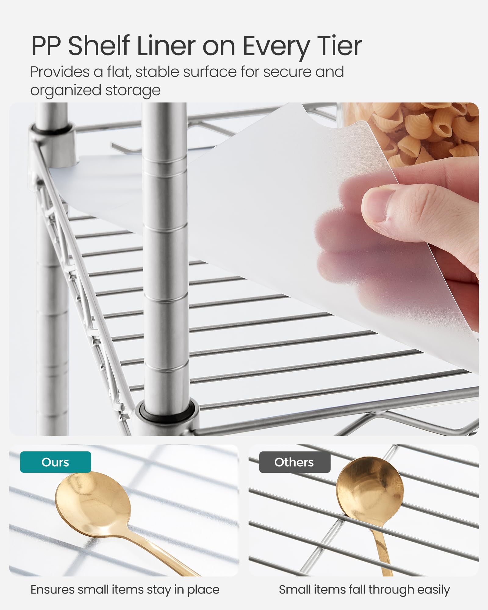 SONGMICS Storage Shelf, Bathroom Shelf, 3-Tier, Silver and Translucent