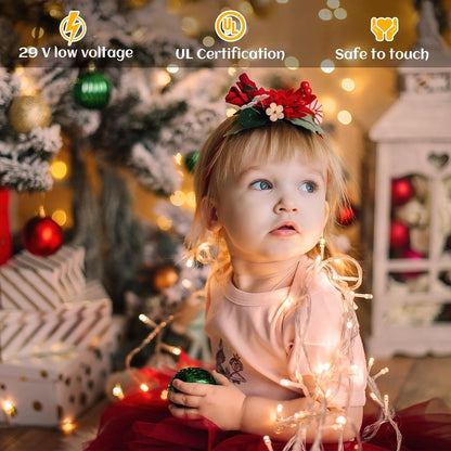 Icicle lights Outdoor - 33ft Christmas Lights with 400LED 75 Drops 8 Modes, Plug in Curtain String Lights Waterproof for Holiday Wedding Party Home Garden Bedroom Indoor Decoration, Warm White