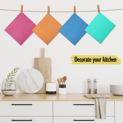 Swedish Dishcloths - 10 Pack Reusable Kitchen Dishcloths - Ultra Absorbent Dish Towels for Washing Dishes - Cellulose Sponge Cloth Cleaning Cloths - Pink