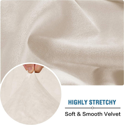 H.VERSAILTEX Velvet Stretch Couch Cushion Cover Plush Cushion Slipcover for Chair Loveseat Sofa Cushion Furniture Protector Seat Cushion Sofa Cover (3 Piece Sofa Cushion Covers, Ivory)
