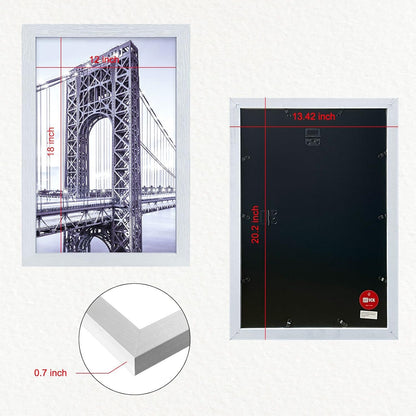 VCK 12x18 Inch Solid Wood Poster Frames with Wall Mounting Hanging Picture Frame Set of 3 White