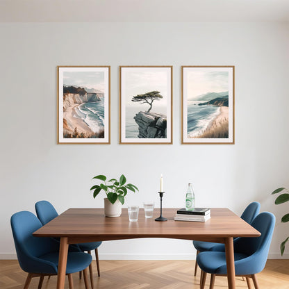 Amalfi Coastal Beach Framed Canvas Wall Art Set, Summer Ocean Wall Decor, Southwestern Beach Wall Painting, Ocean Seascape Art Prints for Living Room, Bedroom, Dining Room - 16"x24"x3