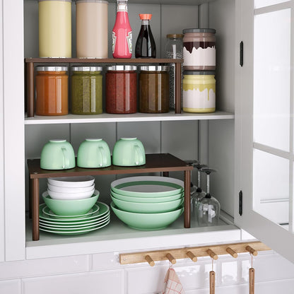 Cabinet Organizer Shelf(Set of 2),Kitchen Counter Shelves,Bamboo Spice Rack Countertop and Cabinet,Stackable Expandable,Large(Brown)