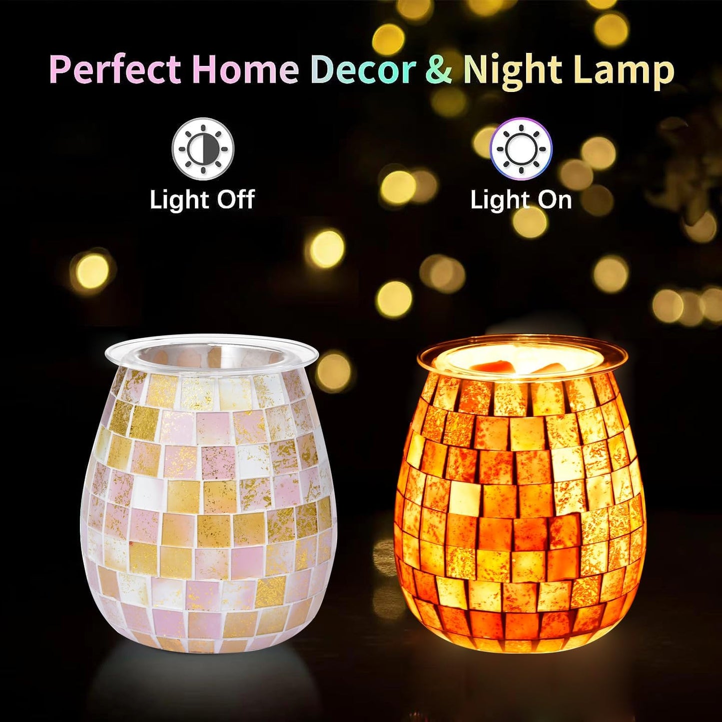 Dicimi Glass Wax melt Heater, Mosaic Electric Fuel Burner, Candle Wax melt Romantic Fragrance Heater Essential Oil Burner, Suitable for Gifts, Home Decoration（Platinum Cube）