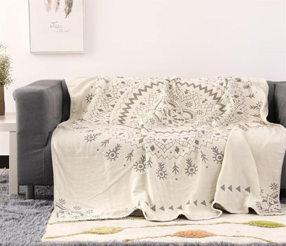 MSGKV Boho Throw Blanket for Couch Sofa Bed, 100% Cotton Blankets 80''x 90'' Woven Blankets Boho Quilt, Versatile KnitWoven Blanket, Super Soft Decorative Blanket for Chair Sofa and Living Room