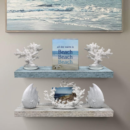 Sorbus Floating Shelf — Hanging Wall Shelves Decoration — Perfect Trophy Display, Photo Frames — Extra Long 24 Inch (Rectangle Shelf Set - Blue White)