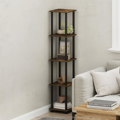 Furinno Turn-N-Tube Storage Shelves, 5-Tier Square Book Shelf, Corner Shelf, Toolless Open Shelves